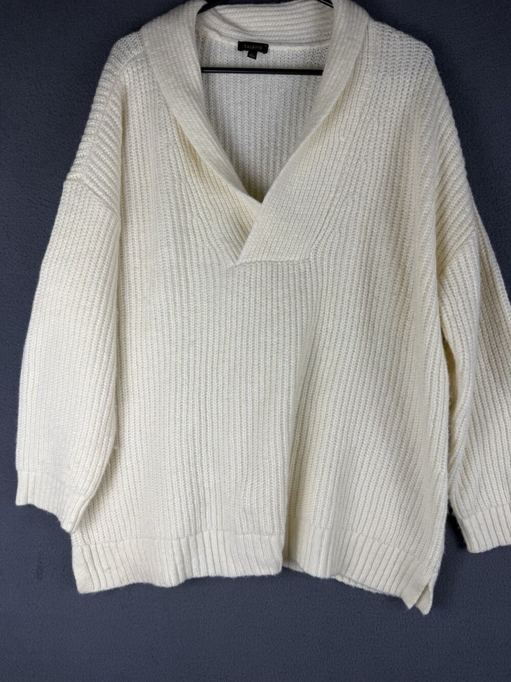 Talbots Extra Large Ivory White Wool Blend Christmas Sweater Shirt Top